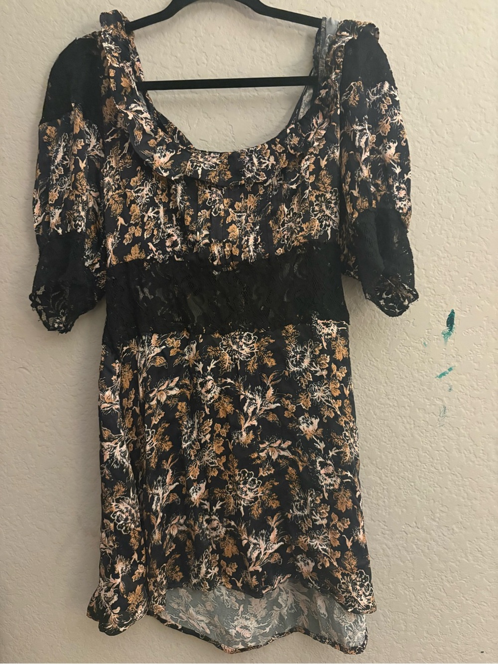 Free people Floral Lace-Trim Women's Dress in Black and Gold